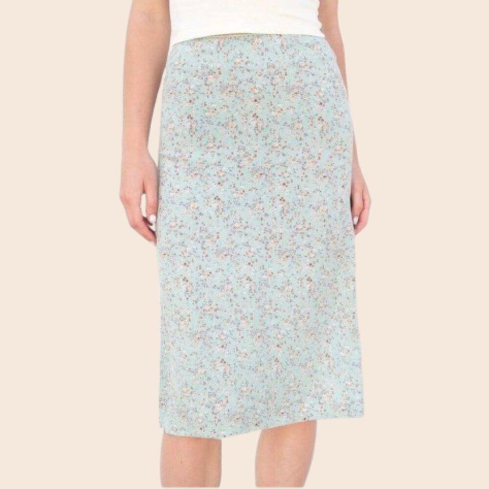 Brandy Melville John Galt Mint Green Floral Midi Skirt Size Small